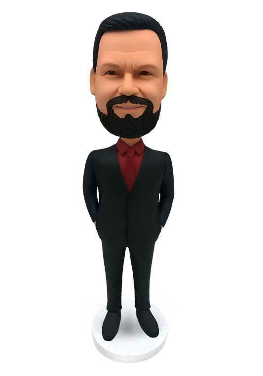 Black Suit Red Shirt Business Man Custom Bobblehead