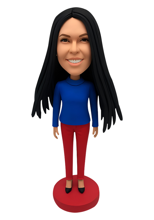 Blue Jumper Lady Custom Bobblehead