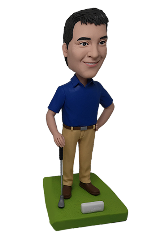Blue Polo Golfer Custom Bobblehead-1