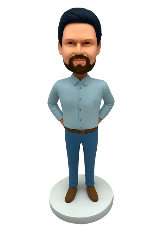 Blue Shirt Man Custom Bobblehead-5