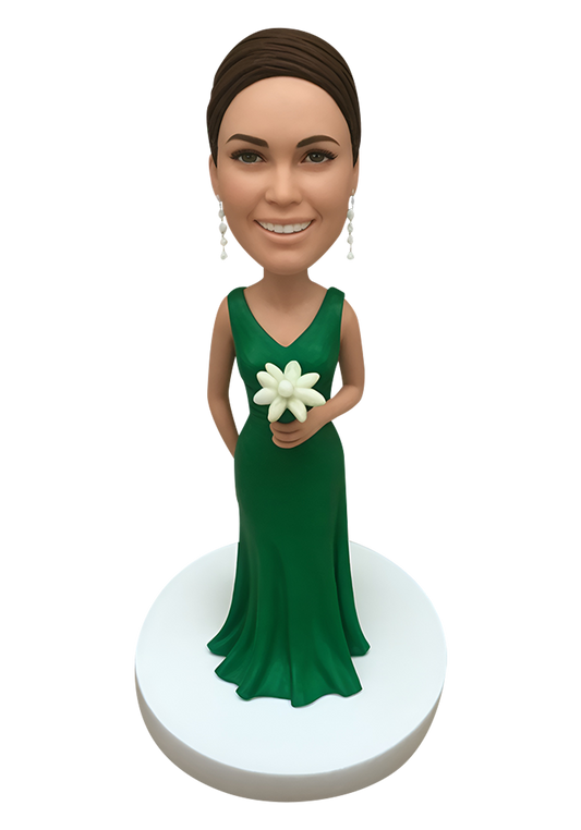 Green Dress Bridesmaid Custom Bobblehead-1