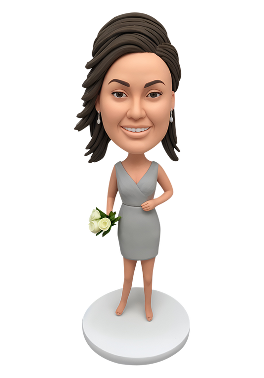 Grey Dress Bridesmaid Custom Bobblehead-1