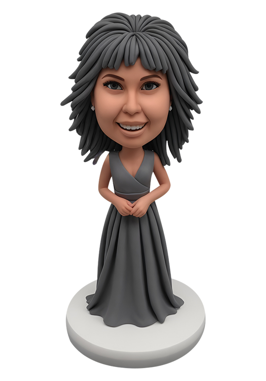 Grey Dress Bridesmaid Custom Bobblehead-2