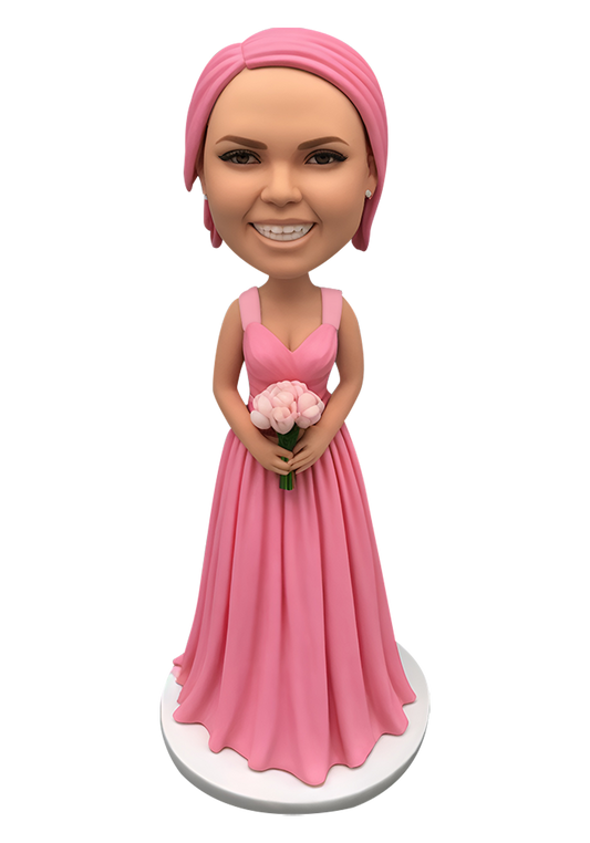 Pink Dress Bridesmaid Custom Bobblehead-3