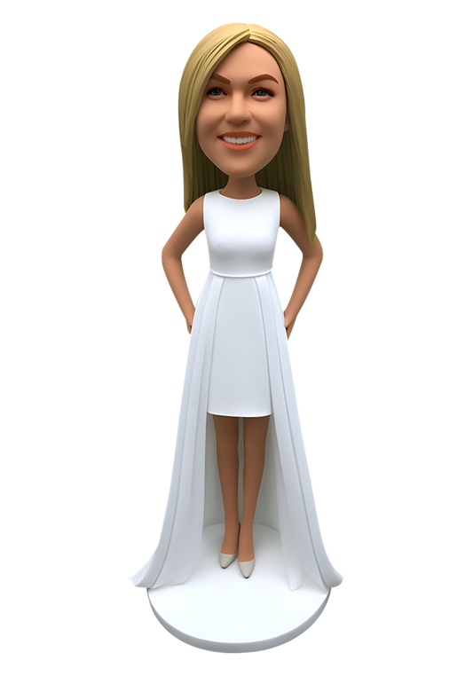 White Evening Dress Custom Bobblehead-4